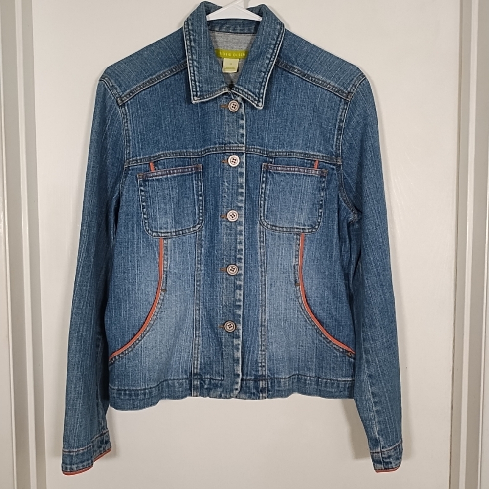 Sigrid Olsen Women's 12  Denim Jean Jacket Button Front Medium Wash Pockets